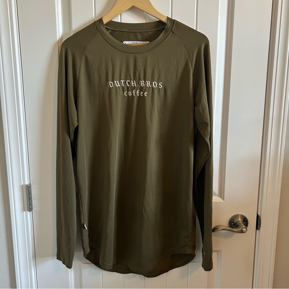 Dutch Bros Long Sleeve Thermal Crewneck Green Shirt Size Medium